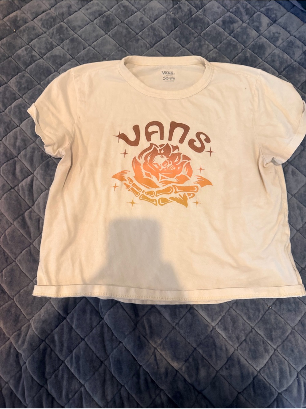 Vans White Crop Tee with Orange Gradient Rose Graphic